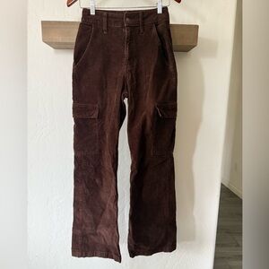 Hollister|Brown corduroy carpenter cargo jeans,ultra high rise baggy pants•••00